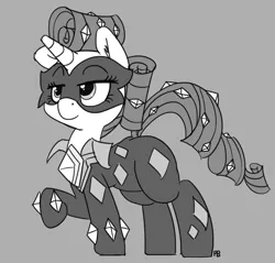 Size: 1280x1225 | Tagged: artist:pabbley, derpibooru import, monochrome, power ponies, power ponies (episode), radiance, raised hoof, rarity, safe, simple background, solo