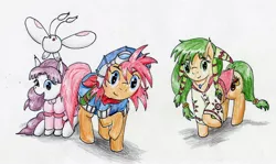 Size: 2958x1762 | Tagged: safe, artist:40kponyguy, derpibooru import, ponified, pony, crossover, feena (grandia), grandia, justin (grandia), looking at you, non-mlp character, non-mlp only, simple background, sue (grandia), traditional art, white background