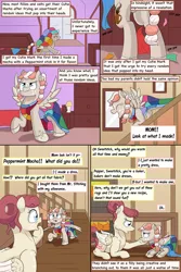 Size: 3000x4494 | Tagged: safe, artist:floofyfoxcomics, derpibooru import, oc, oc:peppermint mocha (pegasusjedi), unofficial characters only, pegasus, pony, comic:a dash of peppermint, absurd resolution, clothes, dress, female, filly, misspelling, mother and child, mother and daughter