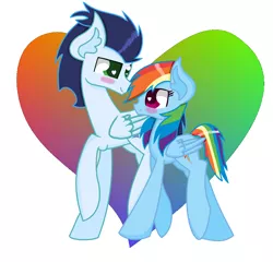 Size: 1852x1780 | Tagged: safe, artist:soarinrainbowdash3, derpibooru import, rainbow dash, soarin', pony, blushing, female, heart, male, shipping, soarindash, straight