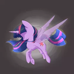 Size: 1500x1500 | Tagged: safe, artist:friendlyraccoon, derpibooru import, twilight sparkle, twilight sparkle (alicorn), alicorn, pony, flying, gradient background, minimalist, modern art, solo