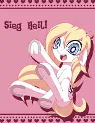 Size: 2967x3840 | Tagged: safe, artist:an-m, derpibooru import, oc, oc:aryanne, unofficial characters only, earth pony, pony, aryan, aryan pony, aryanbetes, card, cute, female, floppy ears, frog (hoof), happy, heart, heil, looking at you, mare, nazi, nazipone, open mouth, poster, sieg heil, sitting, smiling, solo, swastika, underhoof, we are going to heil