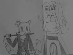 Size: 1024x768 | Tagged: safe, artist:brandonale, derpibooru import, fluttershy, equestria girls, bleach (manga), clothes, cosplay, costume, crossover, inoue orihime, kurosaki ichigo, miles "tails" prower, sonic the hedgehog (series), traditional art