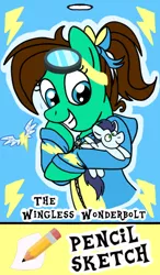 Size: 350x600 | Tagged: safe, artist:hufflepuffrave, derpibooru import, soarin', oc, oc:pencil sketch, unofficial characters only, earth pony, pony, clothes, female, mare, plushie, solo, uniform, wonderbolts uniform