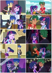 Size: 606x846 | Tagged: safe, derpibooru import, edit, edited screencap, screencap, flash sentry, sci-twi, timber spruce, twilight sparkle, equestria girls, equestria girls (movie), legend of everfree, rainbow rocks, camp everfree logo, camp everfree outfits, clothes, comparison, female, flashlight, male, shipping, straight, timbertwi, twolight