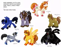 Size: 890x688 | Tagged: safe, artist:alex-heberling, derpibooru import, oc, oc:garanos, oc:geilen, oc:gharsena, oc:lucas (garanos), oc:maryoku, oc:senberan, oc:styx, ponified, unofficial characters only, demon, demon pony, monster pony, original species, pony, spiderpony, garanos