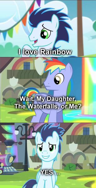 Size: 596x1162 | Tagged: safe, derpibooru import, rainbow blaze, rainbow dash, soarin', pony, rainbow falls, dragon ball z, dragonball z abridged, female, implied bisexuality, implied shipping, implied soarindash, implied straight, king vegeta, male, mathematician's answer, shipping, soarindash, straight