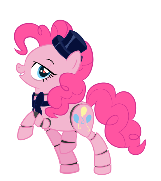 Size: 2000x2250 | Tagged: animatronic, artist:strangerdragos, bowtie, crossover, derpibooru import, five nights at freddy's, hat, high res, pinkie pie, raised hoof, safe, simple background, solo, top hat, transparent background