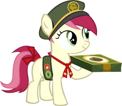 Size: 11988x10400 | Tagged: 28 pranks later, absurd resolution, artist:cyanlightning, badge, cap, cookie, cute, cyan's filly guides, derpibooru import, female, filly, filly guides, food, hat, holding, ribbon, roseluck, safe, simple background, solo, .svg available, transparent background, vector, younger