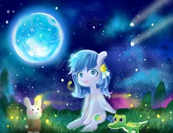 Size: 1300x1000 | Tagged: artist needed, safe, derpibooru import, gummy, oc, unofficial characters only, firefly (insect), insect, pegasus, pony, cute, female, mare, moon, night, shooting star