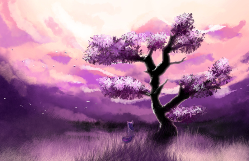 Size: 2000x1300 | Tagged: safe, artist:xbi, derpibooru import, twilight sparkle, pony, scenery, scenery porn, solo, style emulation, tree, twilight (astronomy)