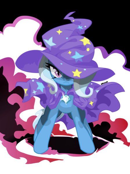 Size: 1517x2027 | Tagged: safe, artist:kmanalli, derpibooru import, trixie, pony, unicorn, cape, clothes, female, hat, looking at you, mare, solo, trixie's cape, trixie's hat