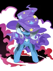 Size: 1517x2027 | Tagged: safe, artist:kmanalli, derpibooru import, trixie, pony, unicorn, cape, clothes, female, hat, looking at you, mare, solo, trixie's cape, trixie's hat