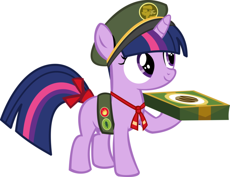 Size: 12808x9872 | Tagged: safe, artist:cyanlightning, derpibooru import, twilight sparkle, pony, unicorn, .svg available, absurd resolution, cap, cookie, cute, cyan's filly guides, female, filly, filly guides, filly scouts, filly twilight sparkle, food, hat, holding, ribbon, simple background, solo, transparent background, twiabetes, vector, younger