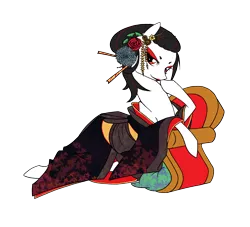 Size: 2200x2000 | Tagged: safe, artist:basykail, derpibooru import, oc, unofficial characters only, earth pony, pony, clothes, female, flower, flower in hair, geisha, high res, kimono (clothing), mare, simple background, solo, transparent background