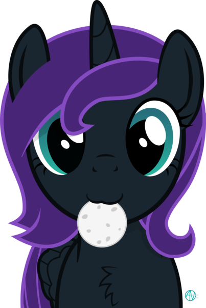 Size: 1959x2920 | Tagged: safe, artist:arifproject, derpibooru import, oc, oc:nyx, unofficial characters only, alicorn, pony, arif's scrunchy pone, chest fluff, cute, edible heavenly object, looking at you, moon, nom, nyxabetes, simple background, solo, tangible heavenly object, transparent background