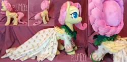 Size: 1600x786 | Tagged: a hearth's warming tail, artist:plumzee, best pony, clothes, cuddling, cute, derpibooru import, dress, etsy, flutterholly, fluttershy, handmade, hearth's warming eve, irl, one of a kind, photo, plushie, safe, season 6, shyabetes, snuggling, solo, toy, waifu