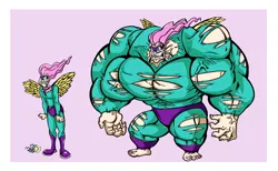 Size: 1950x1200 | Tagged: artist:catstuxedo, artist:first-second, colored, derpibooru import, firefly (insect), flutterhulk, fluttershy, human, humanized, insect, muscle growth, muscles, muscleshy, power ponies, power ponies (episode), saddle rager, safe, winged humanization, wings