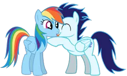 Size: 1159x694 | Tagged: safe, artist:skylar-arts, derpibooru import, rainbow dash, soarin', pony, backwards cutie mark, double rainboom puppet, female, male, shipping, simple background, soarindash, straight, tongue out, transparent background