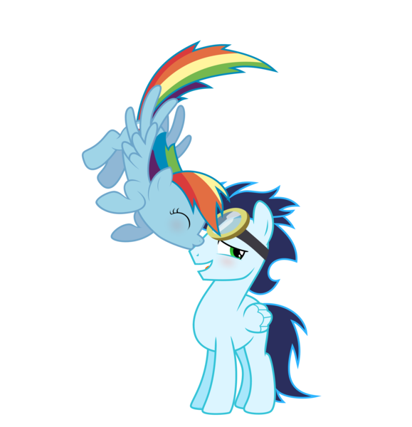 Size: 3740x3875 | Tagged: safe, artist:sofialurax, derpibooru import, rainbow dash, soarin', pony, blushing, female, kissing, male, missing cutie mark, shipping, simple background, soarindash, straight, transparent background