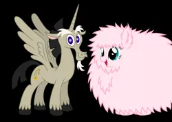 Size: 1524x1084 | Tagged: safe, derpibooru import, oc, oc:fluffle puff, unofficial characters only, alicorn, pony, accord (alicorn), duo, happy, looking at you, simple background, unshorn fetlocks