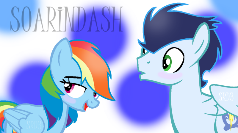 Size: 1366x764 | Tagged: safe, artist:soarinrainbowdash3, derpibooru import, rainbow dash, soarin', pony, blushing, female, male, shipping, soarindash, straight