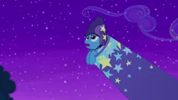 Size: 1280x720 | Tagged: safe, derpibooru import, screencap, trixie, pony, no second prances, helmet, moonshot manticore mouth dive, solo, trixie's cannon