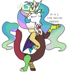 Size: 2100x2250 | Tagged: artist:ashleigharts, derpibooru import, discord, discord's celestia face, dungeons and discords, princess celestia, safe, simple background, solo, transparent background