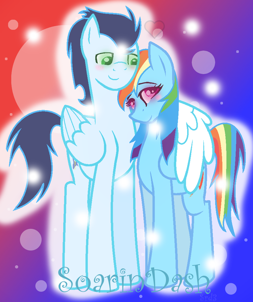 Size: 876x1044 | Tagged: safe, artist:soarinrainbowdash3, derpibooru import, rainbow dash, soarin', pony, female, hug, male, shipping, soarindash, straight, winghug