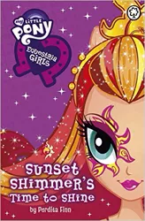 Size: 327x499 | Tagged: safe, derpibooru import, sunset shimmer, equestria girls, sunset shimmer's time to shine, book, box art, equestria girls logo, solo, united kingdom