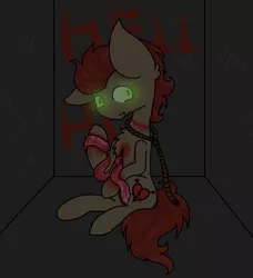 Size: 1024x1121 | Tagged: artist:blackbloodstone, blood, derpibooru import, grimdark, guts, hanging (by neck), noose, oc, oc:pin cushion, solo, unofficial characters only