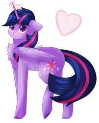 Size: 731x905 | Tagged: safe, artist:twinkepaint, derpibooru import, twilight sparkle, twilight sparkle (alicorn), alicorn, pony, chest fluff, heart, magic, simple background, solo, white background