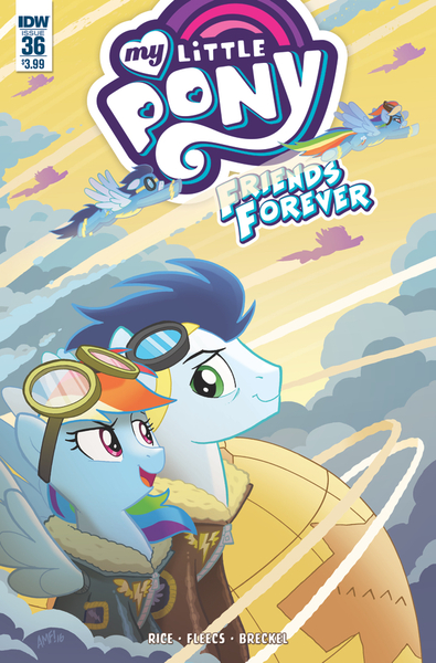 Size: 659x1000 | Tagged: safe, artist:tonyfleecs, derpibooru import, idw, rainbow dash, soarin', pegasus, pony, spoiler:comicff36, bomber jacket, clothes, cover, duo focus, female, goggles, jacket, male, mare, official comic, spread wings, stallion, wings