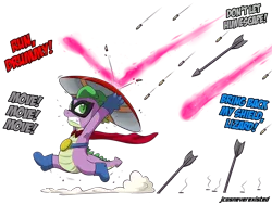 Size: 1280x960 | Tagged: ammunition, armpits, arrow, artist:jcosneverexisted, captain america, captain america: civil war, clothes, derpibooru import, dialogue, dragon, humdrum, magic, offscreen character, power ponies, power ponies (episode), running, safe, shield, simple background, spike, transparent background