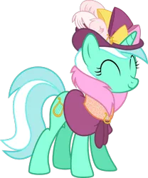 Size: 900x1080 | Tagged: safe, artist:iknowpony, derpibooru import, lyra heartstrings, pony, unicorn, a hearth's warming tail, .svg available, clothes, cutie mark, eyes closed, female, hat, hooves, horn, mare, simple background, smiling, solo, transparent background, vector