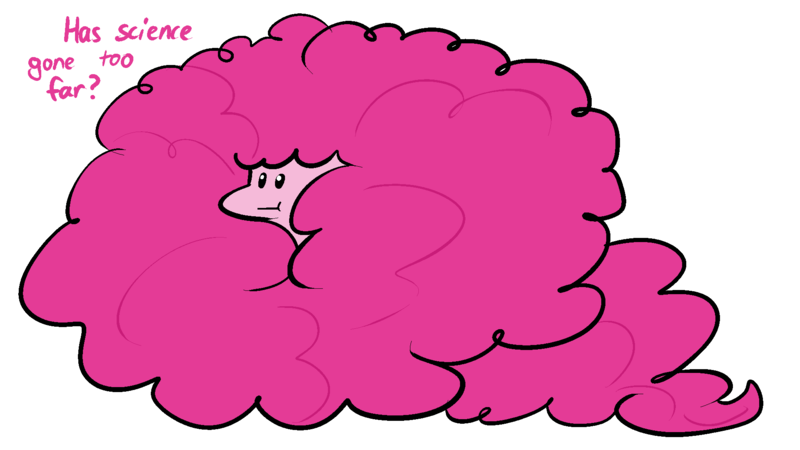 Size: 1920x1080 | Tagged: safe, artist:whatsapokemon, derpibooru import, pinkie pie, earth pony, pony, :t, cute, dat hair, diapinkes, fluffy, has science gone too far?, huge mane, impossibly large mane, impossibly long hair, poof ball, simple background, solo, white background