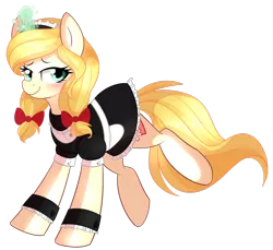 Size: 1024x937 | Tagged: safe, artist:daydreamsyndrom, derpibooru import, oc, oc:vive, unofficial characters only, pony, unicorn, bow, clothes, cuffs (clothes), dress, female, glowing horn, hair bow, horn, magic, maid, mare, solo