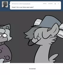 Size: 666x795 | Tagged: artist:egophiliac, cartographer's cap, derpibooru import, drinking hat, female, filly, grayscale, hat, marauder's mantle, monochrome, moonstuck, oc, oc:danger mcsteele, princess luna, safe, sea pony, woona, woonoggles, younger