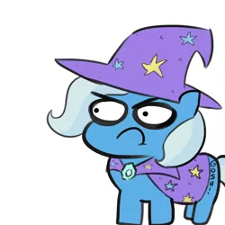 Size: 792x792 | Tagged: safe, artist:tjpones, derpibooru import, trixie, pony, unicorn, :c, :t, angry, cape, chibi, clothes, female, frown, glare, gosh, gosh! trixie, hat, mare, meme, simple background, solo, special eyes, trixie's cape, trixie's hat, white background