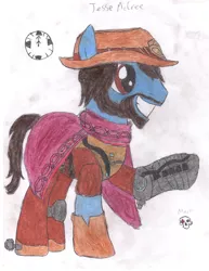 Size: 2550x3300 | Tagged: safe, artist:aridne, derpibooru import, ponified, earth pony, pony, it's high noon, jesse mccree, overwatch, raised hoof, solo, traditional art