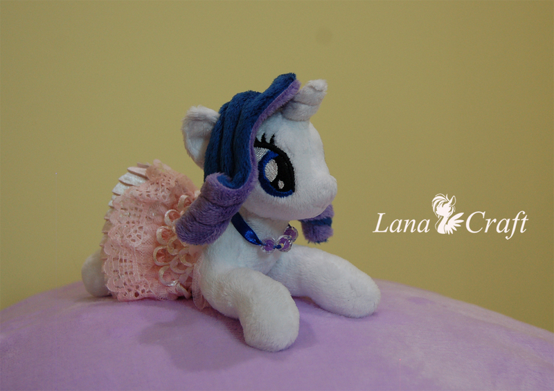 Size: 1416x1000 | Tagged: safe, artist:lanacraft, derpibooru import, rarity, pony, unicorn, beanie (plushie), clothes, dress, irl, photo, plushie, solo