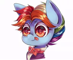 Size: 728x600 | Tagged: safe, artist:setoya, derpibooru import, rainbow dash, snowdash, a hearth's warming tail, alternate hairstyle, bowtie, colored pupils, dapper, licking, licking lips, pixiv, solo, tongue out