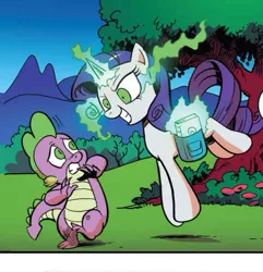 Size: 523x543 | Tagged: accord (arc), artist:andypriceart, book, chaos theory (arc), conclusion: and chaos into the order came, continuity, dark magic, derpibooru import, dragon, edit, exploitable meme, idw, inspirarity, inspiration manifestation, magic, meme, possessed, rarity, safe, sombra eyes, spike, spoiler:comic, spoiler:comic50