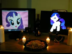 Size: 2048x1536 | Tagged: safe, artist:riskypony, derpibooru import, rarity, pony, forever alone, holiday, irl, meme, photo, valentine's day, waifu, waifu dinner