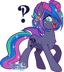 Size: 1560x1774 | Tagged: safe, artist:xwhitedreamsx, derpibooru import, oc, oc:madeline, unofficial characters only, pony, succubus, exclamation point, female, interrobang, interrobang (glyph), mare, multicolored iris, question mark, simple background, solo, transparent background