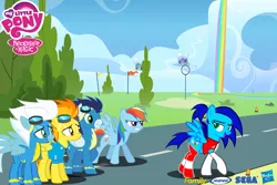 Size: 1800x1200 | Tagged: safe, artist:trungtranhaitrung, derpibooru import, screencap, fleetfoot, rainbow dash, soarin', spitfire, oc, oc:sonic dash, pegasus, pony, wonderbolts academy, angry, animax, clothes, discovery family logo, hasbro, logo, sega, uniform, wonderbolts, wonderbolts uniform