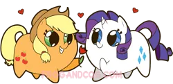 Size: 1000x482 | Tagged: safe, artist:coggler, artist:frog&cog, artist:gopherfrog, derpibooru import, applejack, rarity, chubbie, cute, female, flower, grin, heart, jackabetes, lesbian, raribetes, rarijack, rose, shipping, simple background, smiling, transparent background, watermark