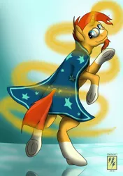 Size: 750x1064 | Tagged: safe, artist:electuroo, derpibooru import, sunburst, pony, clothes, glasses, magic, rearing, robe, solo, sunburst's glasses, sunburst's robe, underhoof