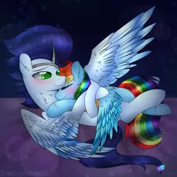 Size: 1024x1024 | Tagged: safe, artist:northlights8, derpibooru import, rainbow dash, soarin', pony, fanfic, fanfic:piercing the heavens, cuddling, eyes closed, fanfic art, female, male, shipping, snuggling, soarindash, straight