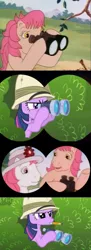 Size: 633x1746 | Tagged: binoculars, comparison, derpibooru import, g1, g1 to g4, generation leap, hat, my little pony tales, pith helmet, safe, screencap, twilight sparkle, who's responsible